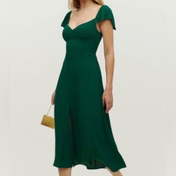 Reformation, Size 004, Baxley Dress, Emerald Green - Picture 2 of 4